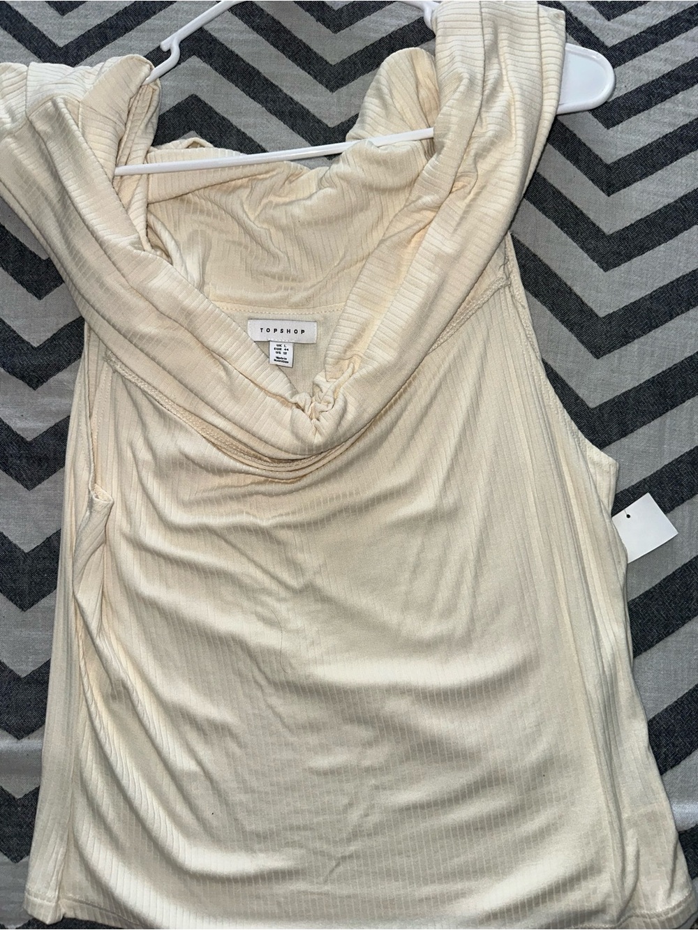 Topshop Cream Cowl Neck Sleeveless Ribbed Top NEW!
